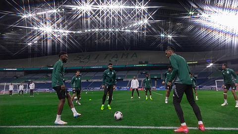 جانب من تدريبات لاعبي المنتخب السعودي الأول لكرة القدم