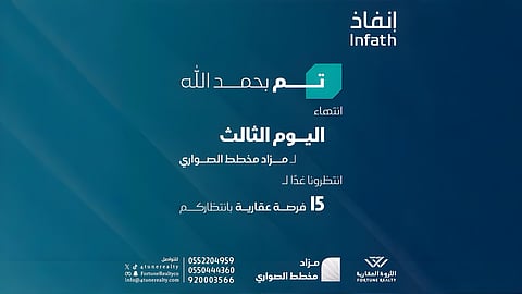 تذكير: يتبقى 24 ساعة على انتهاء مزاد "مخطط الصواري" لطرح 150 عقارًا مميزًا شمال جدة