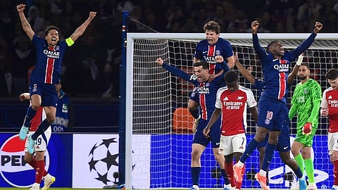 فرحة لاعبي باريس سان جيرمان ببلوغ نهائي دوري أبطال أوروبا
