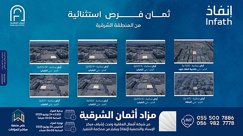 15 فرصة عقارية كبرى في المزاد العلني "أثمان الشرقية" بالدمام والخبر