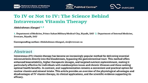 شركة إيفركير® السعودية تنشر بحثًا علميًا حول العلاج الوريدي في مكتبة الطب الوطنية الأمريكية