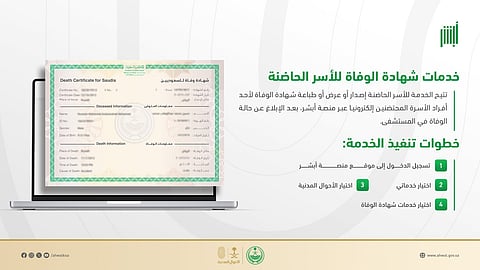 الأحوال المدنية تطلق خدمة إصدار شهادات الوفاة للأسر الحاضنة عبر "أبشر"