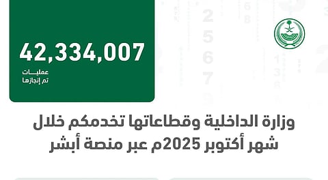 أكثر من 42 مليون عملية عبر "أبشر" خلال أكتوبر 2025