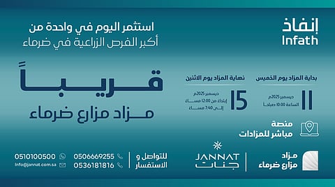 مزاد مزارع ضرماء ينطلق في ديسمبر بطرح متنوع للمساحات الزراعية قرب القدية