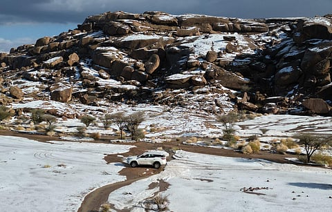 بالصور.. البرد يرسم لوحات بيضاء نادرة شرق فيضة المسعار جنوب حائل