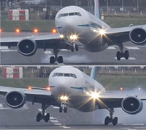 فيديو مرعب.. الرياح تتلاعب بطائرة وتكاد تحطم عجلاتها لحظة الهبوط