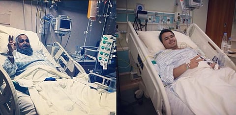 بالصور.. "الغرابي" وابنه يرفعان علامة النصر فرحاً بزراعة الكلية