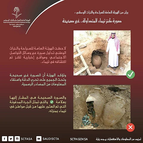 "السياحة": "جرة تيماء" لا تحتوي على نقود والمنزل غير أثري