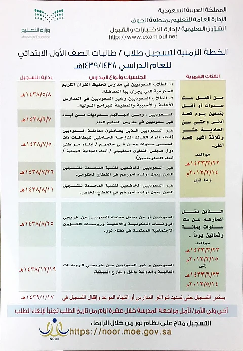 إدارة "تعليم الجوف" تفتح باب التسجيل للطلاب المستجدين