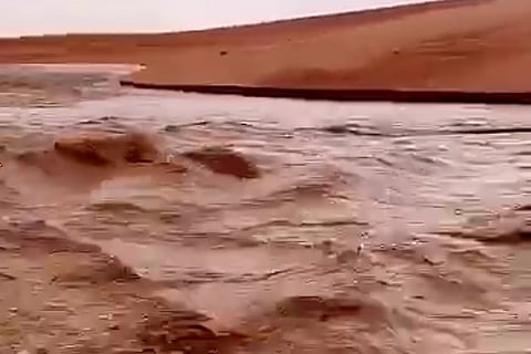 فيديو.. الأمطار تحوّل رمال الدهناء إلى أنهار جارية