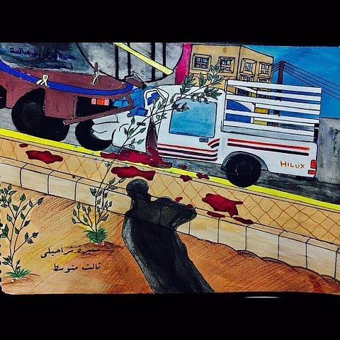 شاهد .. الحزن يتمثل إبداعًا من رحم مأساة والدة الطالبة "شراحيلي"