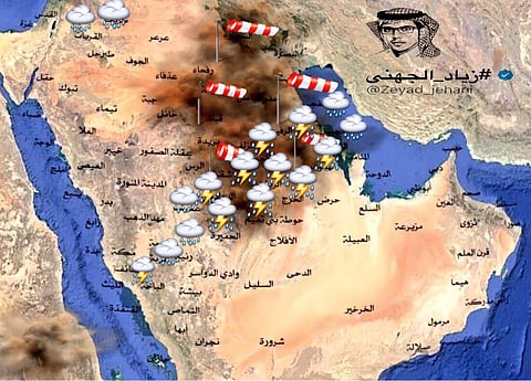 "الجهني" حالة عدم استقرار جوي جديدة تشمل أمطارًا وموجات غبارية