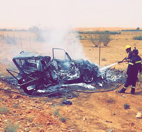 شقراء .. انقلاب دورية ووفاة قائدها واحتراق ناقلة وحادث لطلاب المعهد