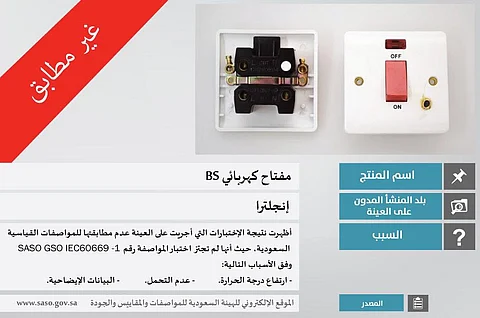 "المواصفات": المفتاح الكهربائي BS غير مطابق.. لا تستخدموه