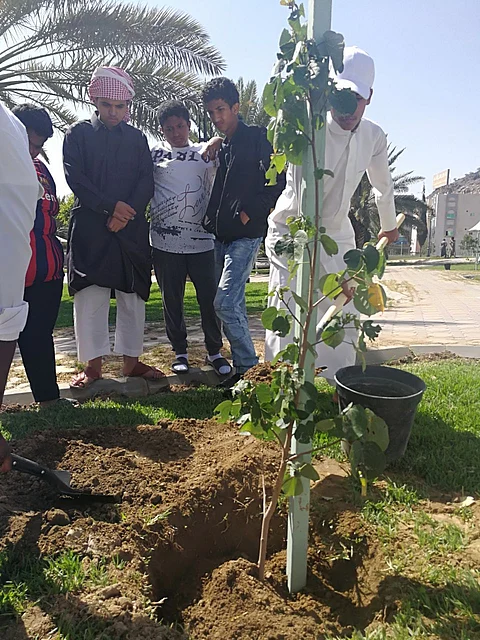 شاهد.. طلاب يزينون منتزهات الطائف بمجموعات كبيرة من الشتلات الزراعية