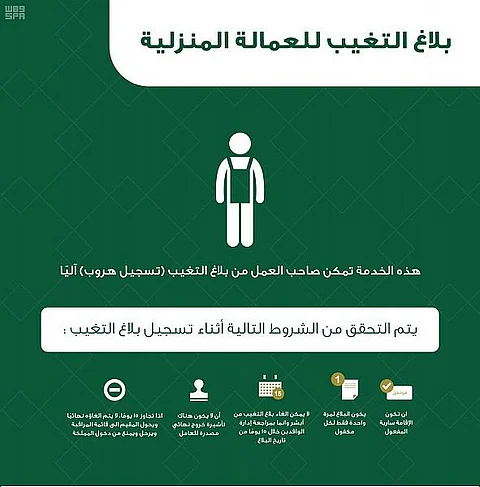 "الجوازات": خدمة تسجيل بلاغ تغيب العمالة المنزلية إلكترونياً عبر "أبشر"