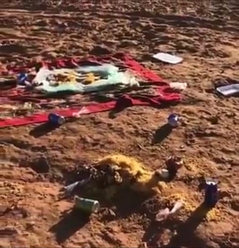 تداوُل مقطع فيديو تناثر الأطعمة والنفايات في "البراري" يستفز المغردين