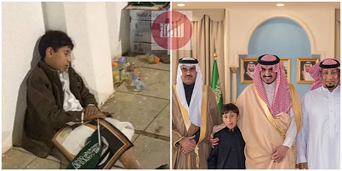 أمير الجوف يستقبل الطفل "الفهيقي" الذي غلبه النوم أثناء انتظاره موكب الملك