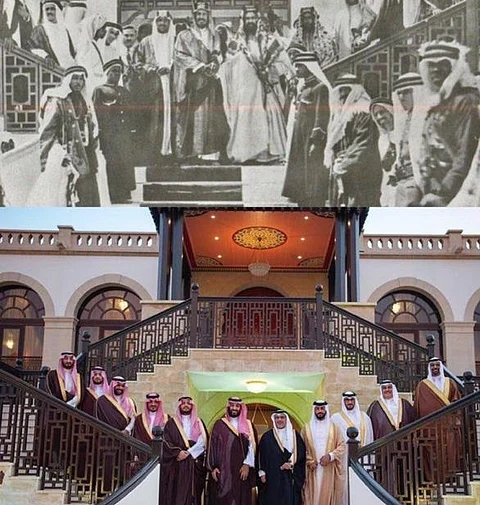 صورتان بينهما 82 عامًا.. هنا وقف المؤسس في البحرين.. والمشهد يتكرر