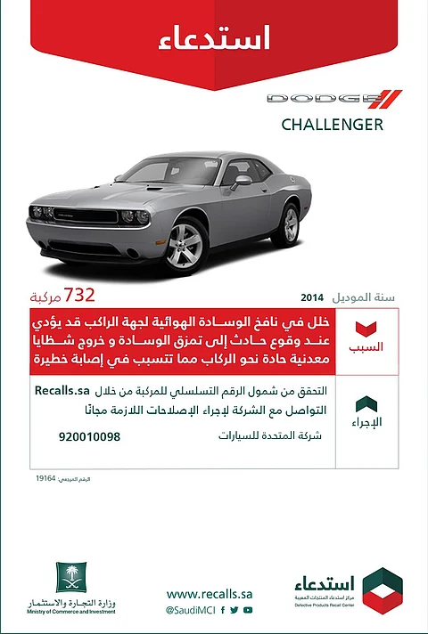 "التجارة" تستدعي 26 ألف سيارة "دودج".. خطر الشظايا المعدنية