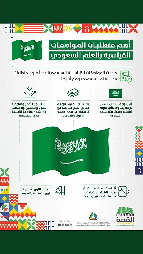 السعودية أول دولة عربية تضع مواصفات قياسية لعَلمها .. تعرَّف عليها