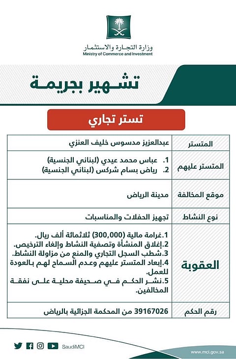 "التجارة" تكافئ مواطناً بـ 90 ألف ريال لإبلاغه عن جريمة تستر تجاري