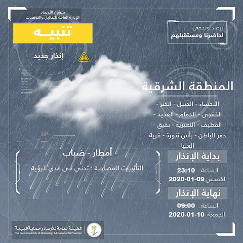 "الأرصاد" تنبه: ضباب على مكة والرياض والشرقية.. وأمطار رعدية على جازان