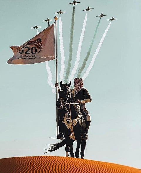 شاهد.. عرض جوي غير مسبوق لطائرات "السعودية" احتفاءً بقمة العشرين