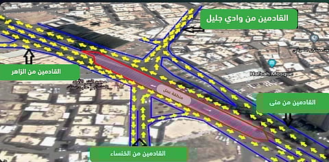 "المرور" يعلن الطرق البديلة مع بدء تنفيذ جسر علوي بشارع الحج مع تقاطع وادي جليل والخنساء بمكة