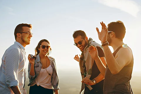 friends enjoying in mountain top