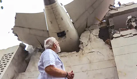 Prime Minister Narendra Modi visits the site of yesterday's Air India plane crash, in Ahmedabad