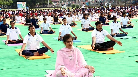 people practicing yoga