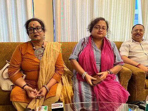 Leena Gangopadhyay addressing the reporters