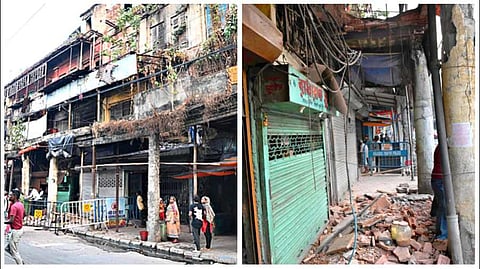मोचीपाड़ा में मकान की बालकनी का हिस्सा ढहा