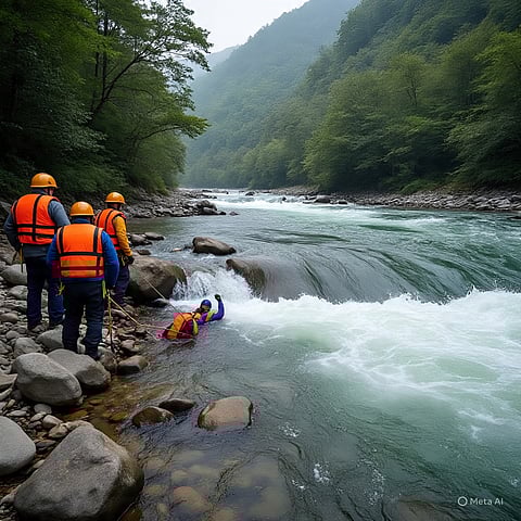 तेज बहाव में फंसा व्यक्ति अभी भी लापता, बचाव अभियान जारी