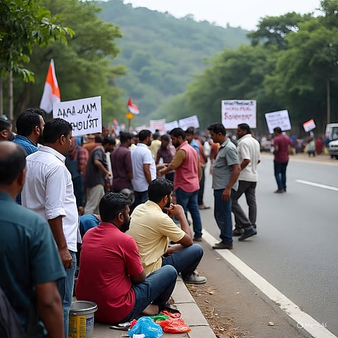 NH-4 की बदहाली को लेकर मायाबंदर में चक्का जाम
