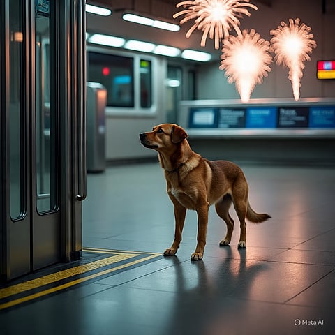 पटाखों के डर से मेट्रो परिसर में घुसा कुत्ता