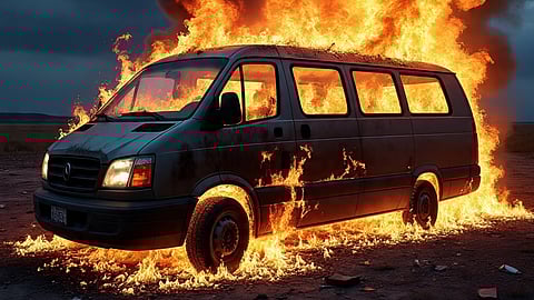 Horrific accident in Tehatta, Nadia: Moving pickup van turns into a ball of fire, family's presence of mind saves lives