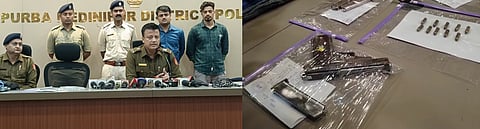 अभियुक्तों के बारे में जानकारी देते पूर्व मिदनापुर के एसपी, गिरफ्तार अभियुक्तों के पास से बरामद हथियार