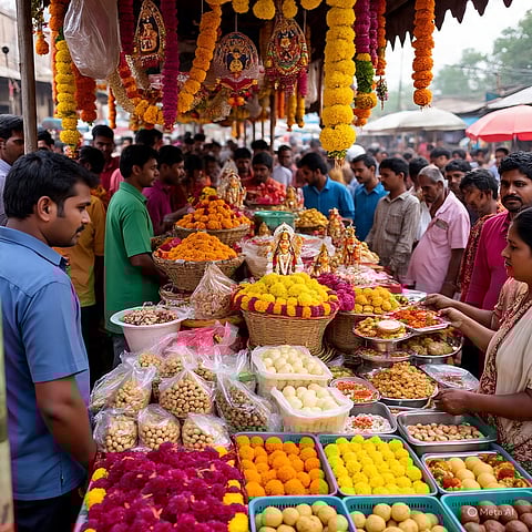 भक्तों की भारी भीड़ से खाने-पीने और पूजा सामग्री की बिक्री में रिकॉर्ड उछाल