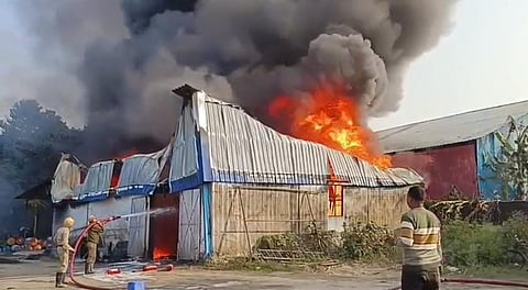 A massive fire breaks out at a chemical factory in Madhyamgram.