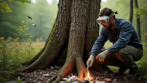 जियोलॉजिस्ट’ द्वारा पेड़ के पास कचरा जलाने की कोशिश