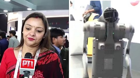 विवि की प्रोफेशर नेहा सिंह और चीनी रोबोटिक डॉग।