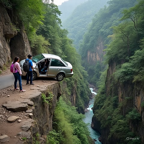 धनिखाड़ी के पास कार के खाड़ी में गिरने से 3 लोग बाल-बाल बचे