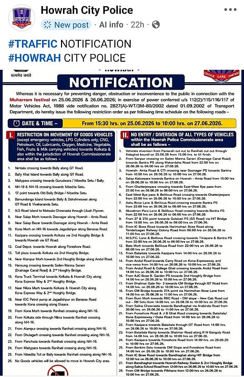 Muharram Traffic Alert: Howrah Police Announces Major Route Diversions
