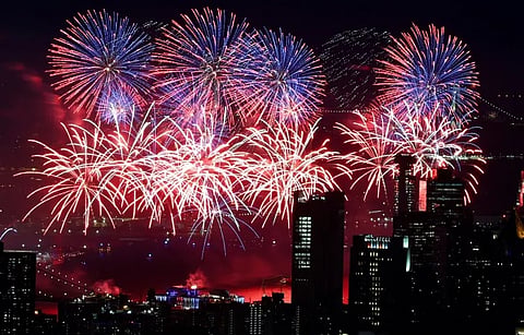 A mesmerizing view of fireworks during the 250th-anniversary celebrations of independence