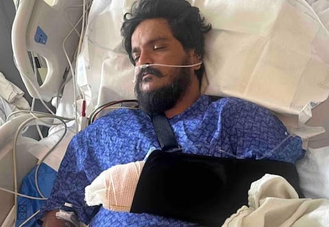 Injured Syed Sohailuddin undergoing treatment at the hospital.
