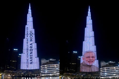 UAE: PM Modi के स्वागत में Burj Khalifa …