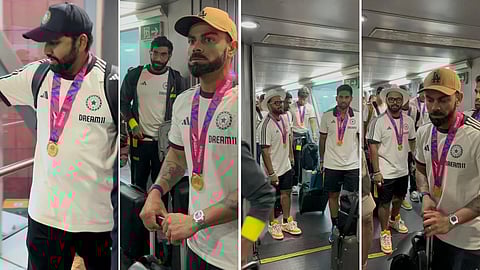 एयरपोर्ट पर टीम इंडिया का स्वागत