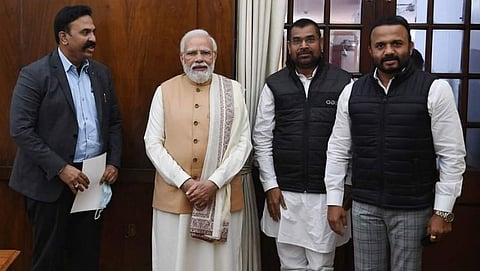 Ranjeetsingh Naik Nimbalkar, Sadabhau Khot and Jaykumar Gore with PM Narendra Modi.